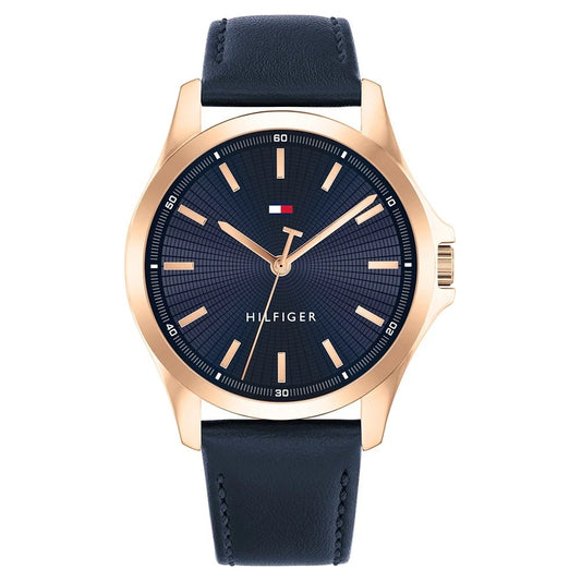 Tommy Hilfiger Quartz Analog Blue Dial Blue Leather Strap Watch For Men