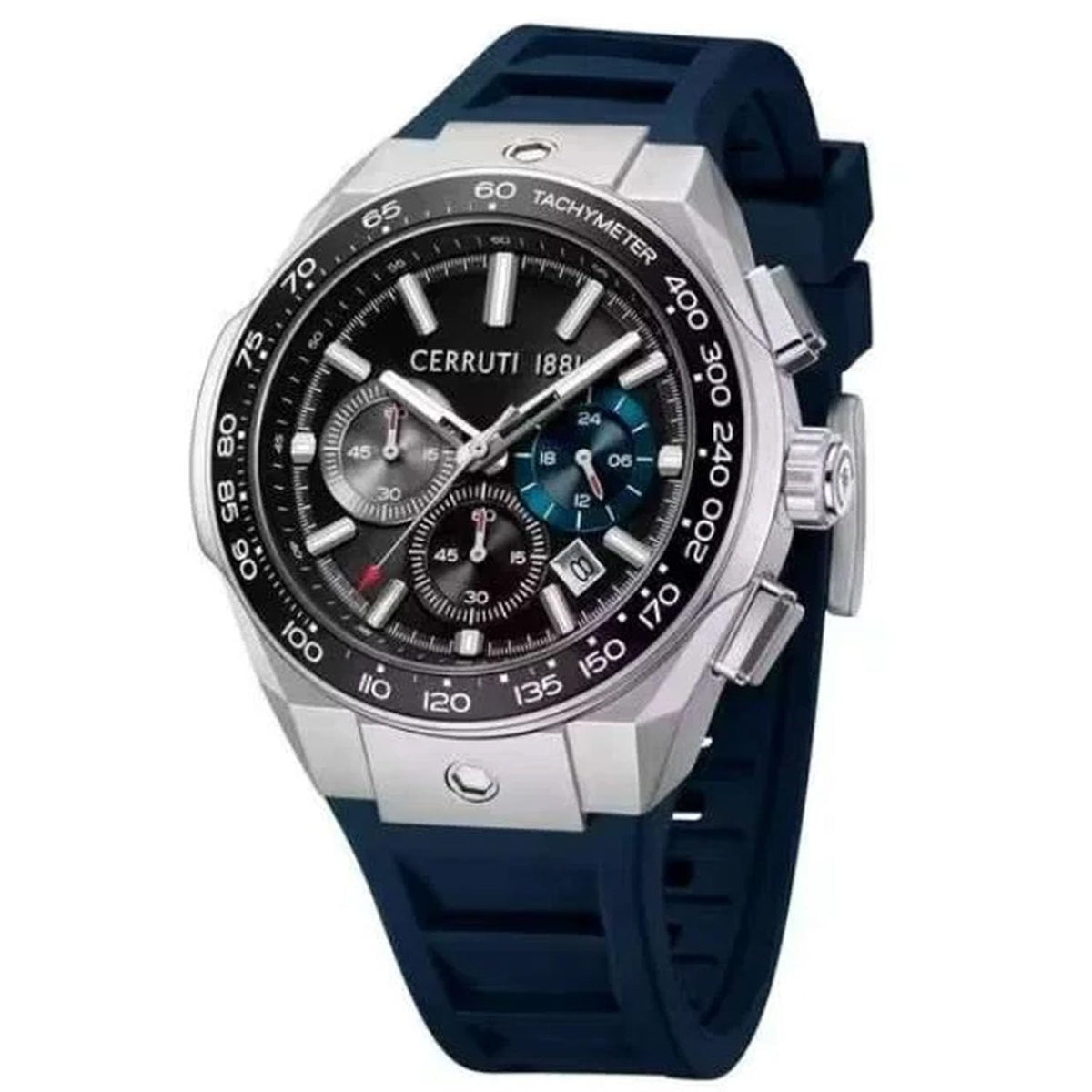 Cerruti FW24 with Chronograph Black Dial Blue Silicon Strap Watch for Men