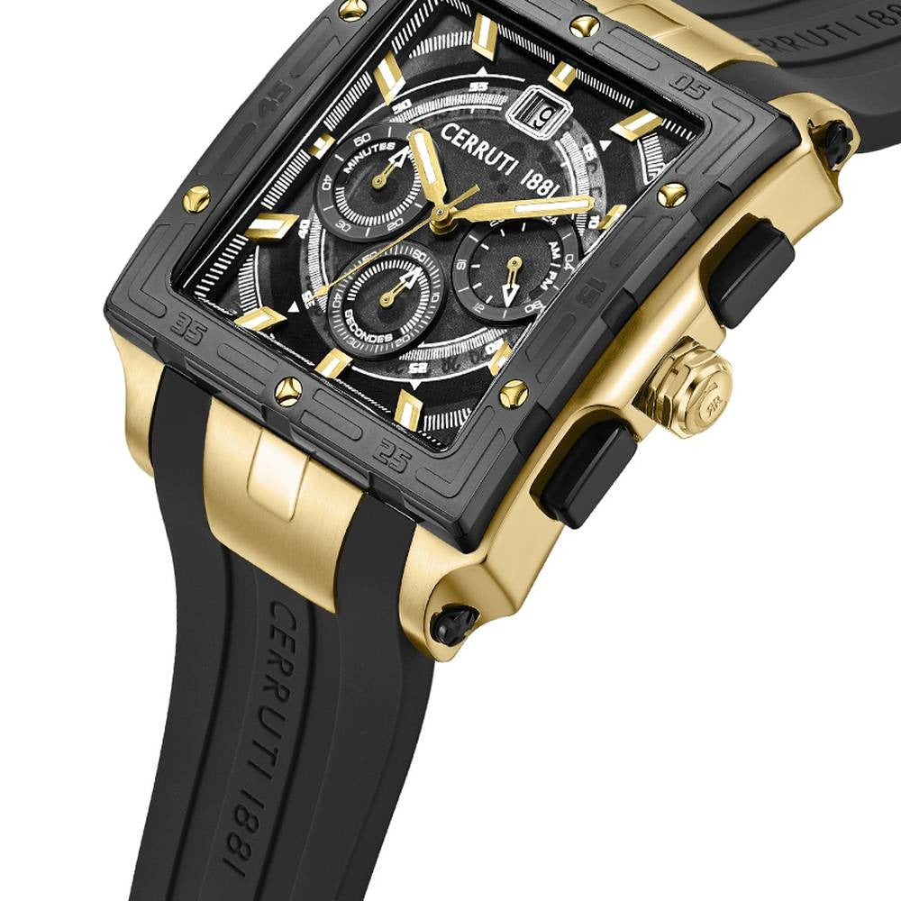Cerruti 1881 Quartz Chronograph Black Dial Black Silicone Strap Watch For Men