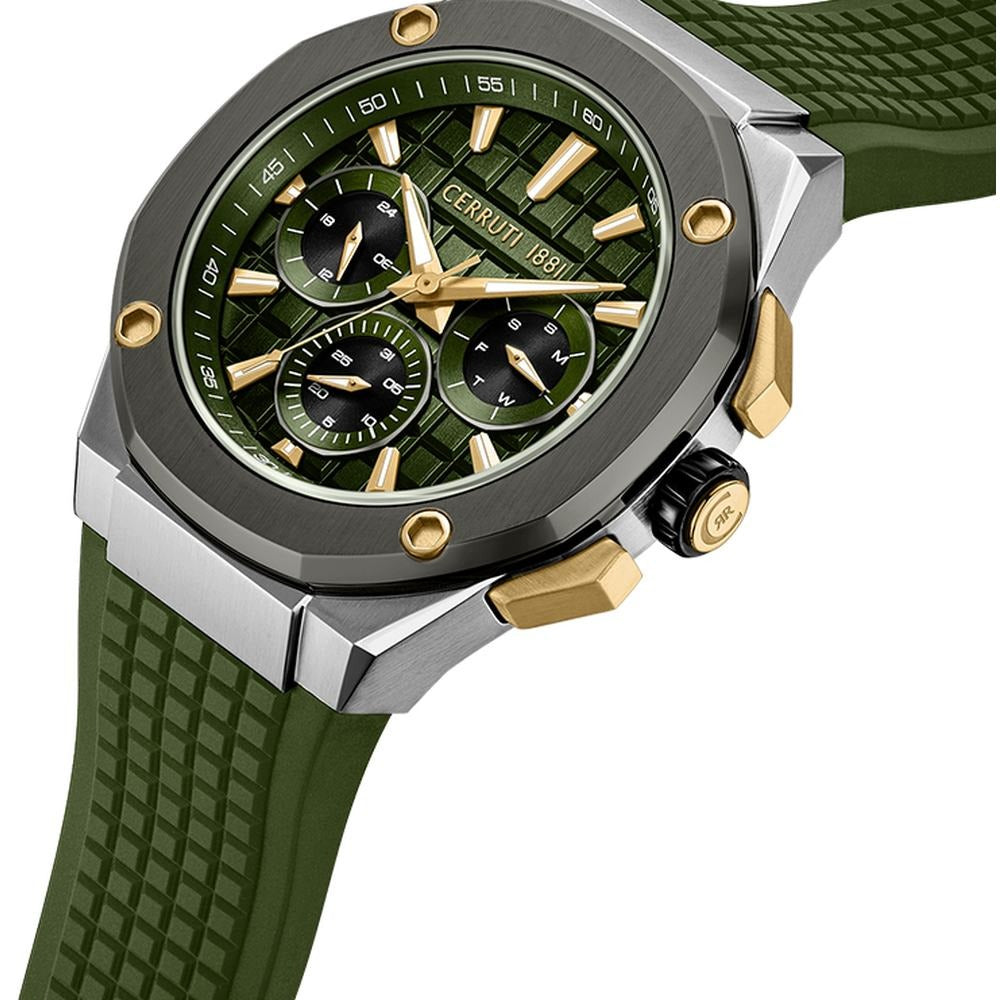 Cerruti 1881 Quartz Multifunction Green Dial Green Silicone Strap Watch For Men