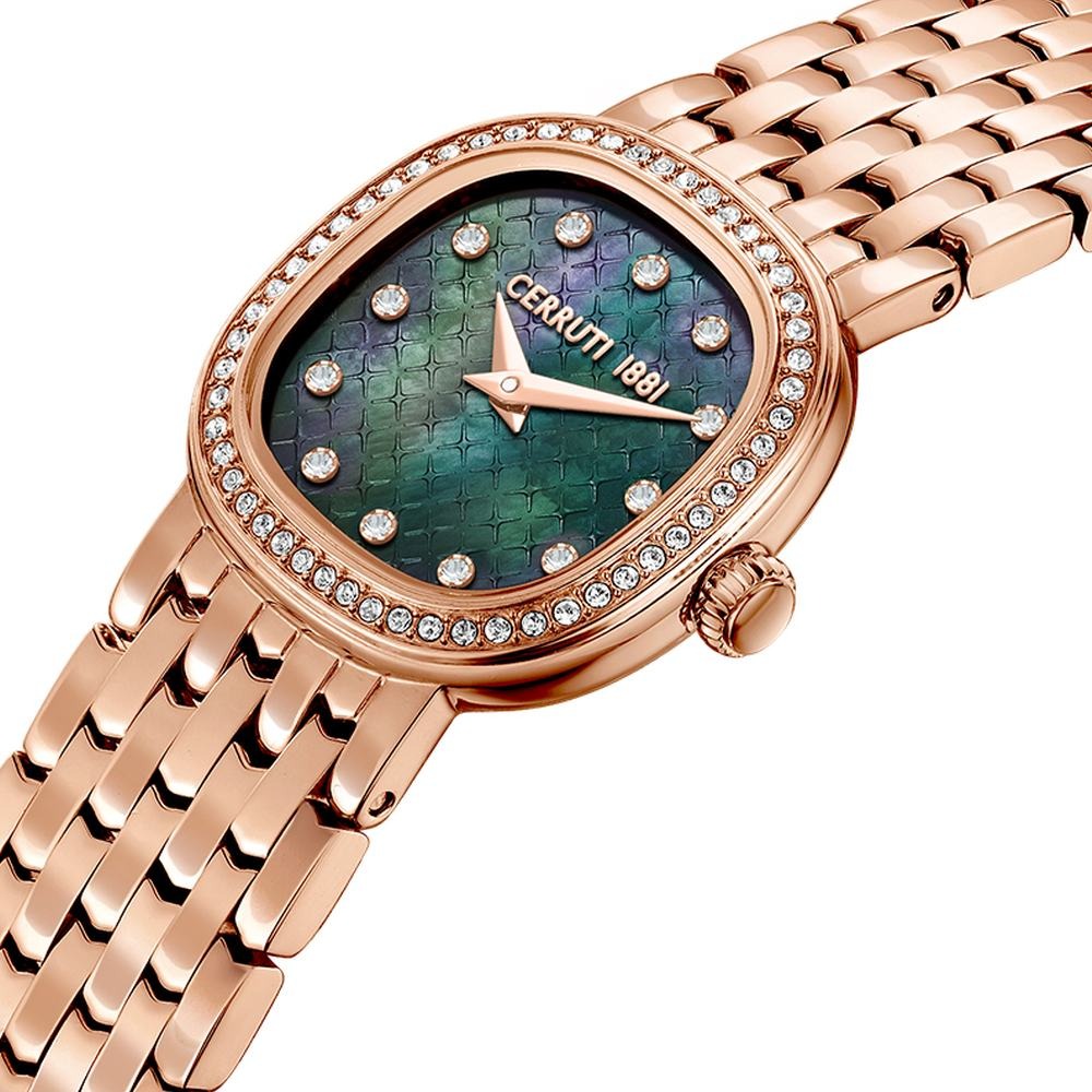 Cerruti 1881 Quartz Analog Black Dial Rose Gold Stainless Steel Strap Watch For Women