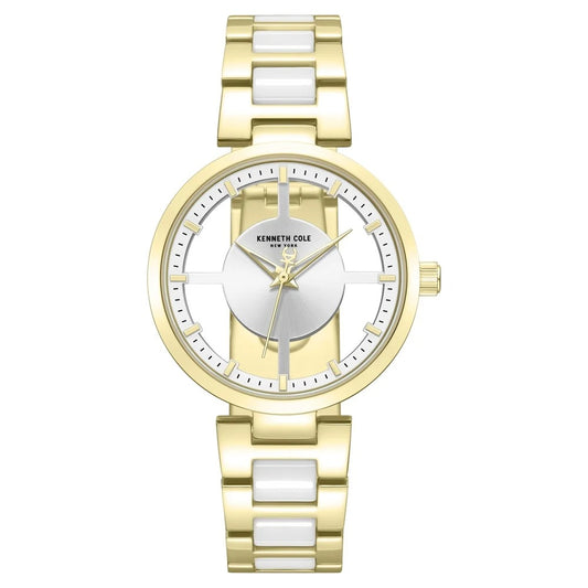 Kenneth Cole Quartz Analog Silver Dial Golden Colour Ceramic Strap Watch For Women