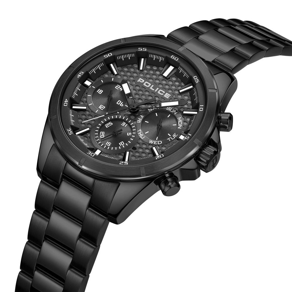 Police Quartz Multifunction Black Dial Black Stainless Steel Strap Watch For Men