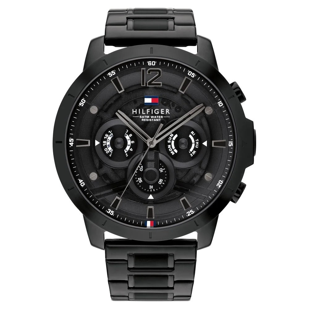 Tommy Hilfiger Multifunction Black Dial Stainless Steel Strap Watch for Men