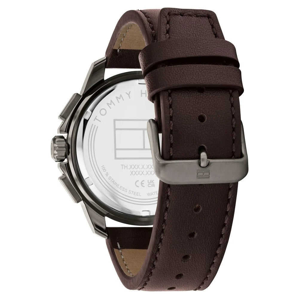 Tommy Hilfiger Quartz Multifunction Grey Dial Brown Leather Strap Watch for Men