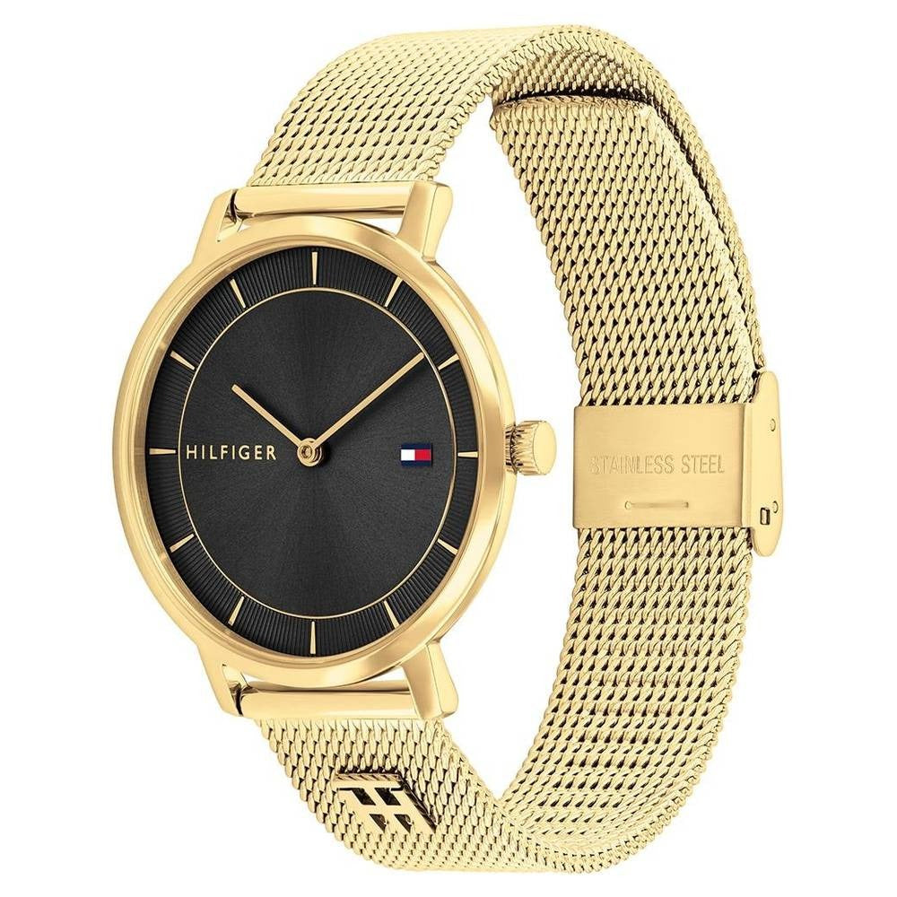 Tommy Hilfiger Quartz Analog Black Dial Golden Stainless Steel Strap Watch For Women