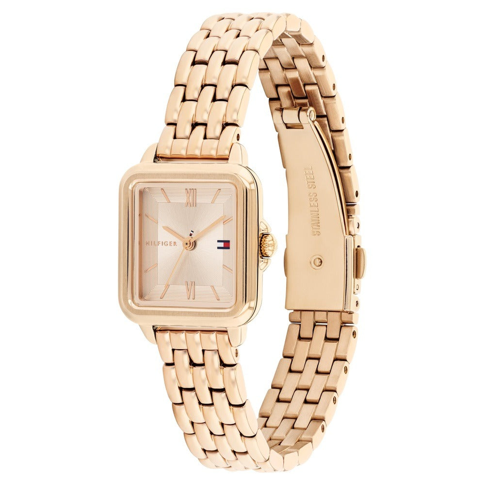 Tommy Hilfiger Quartz Analog Golden Dial Rose Gold Stainless Steel Strap Watch For Women