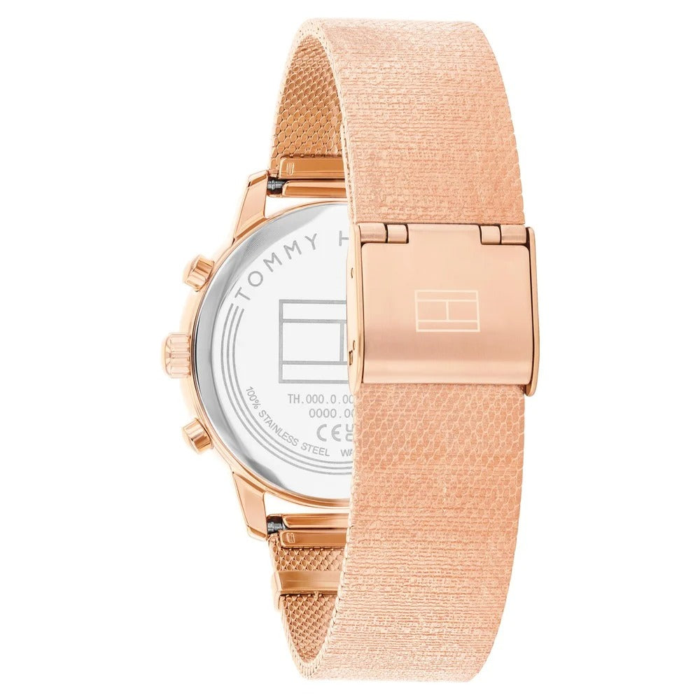 Tommy Hilfiger Quartz Multifunction Brown Dial Rose Gold Stainless Steel Strap Watch For Women