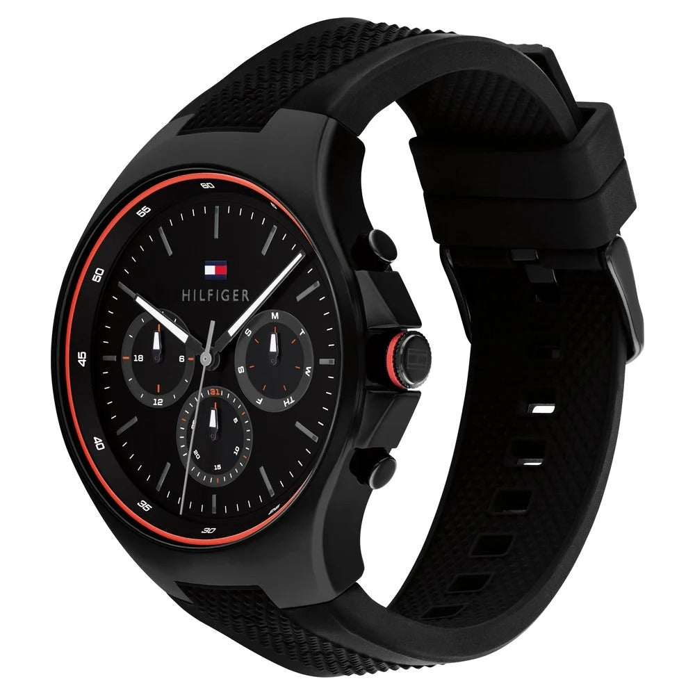 Tommy Hilfiger Black Dial Black Colour Silicone Strap Watch for Men