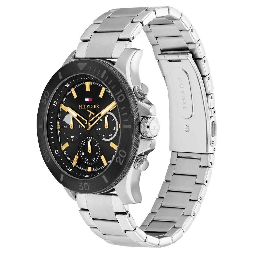 Tommy Hilfiger Quartz Multifunction Black Dial Silver Stainless Steel Strap Watch for Men