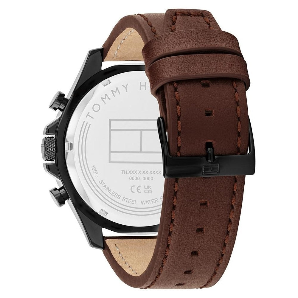 Tommy Hilfiger Quartz Multifunction Black Dial Brown Leather Strap Watch For Men