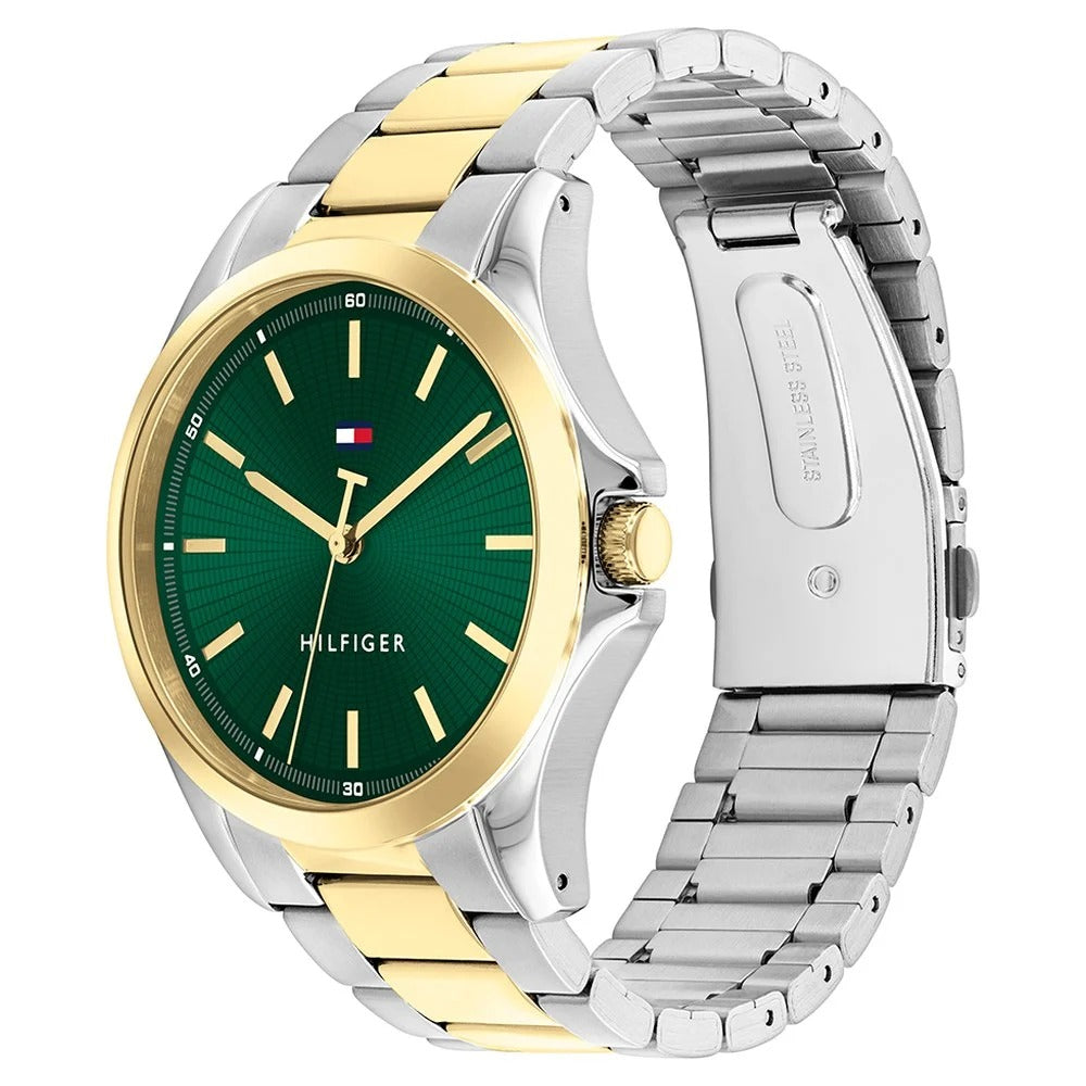 Tommy Hilfiger Quartz Analog Green Dial Two Toned Stainless Steel Strap Watch For Men