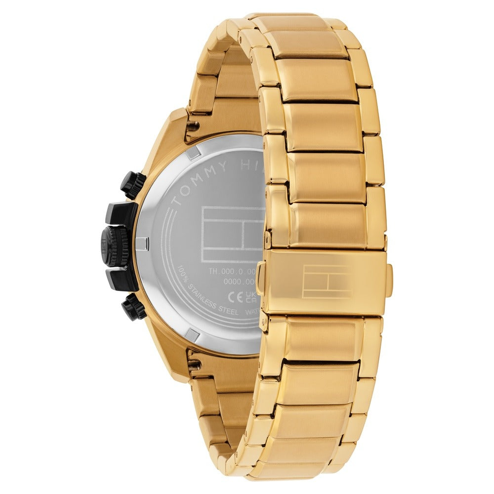 Tommy Hilfiger Quartz Multifunction Black Dial Golden Stainless Steel Strap Watch For Men