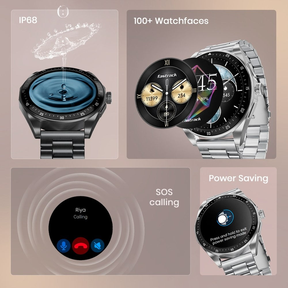 Fastrack Radiant FX1 Luxury Metal Smartwatch with 3.6 cm AMOLED Display, SingleSync BT Calling, Functional Crown