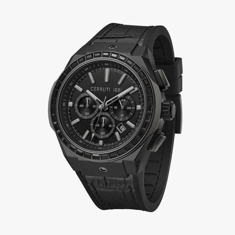 Cerruti 1881 Quartz Chronograph Black Dial Black Silicone Strap Watch For Men