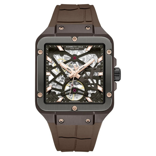 Kenneth Cole Automatic With Self Winding Automatic With Self Winding Brown Dial Silicone Strap Watch For Men