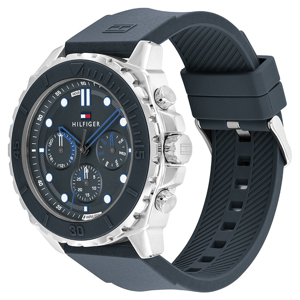 Tommy Hilfiger Quartz Multifunction Blue Dial Blue Silicone Strap Watch For Men