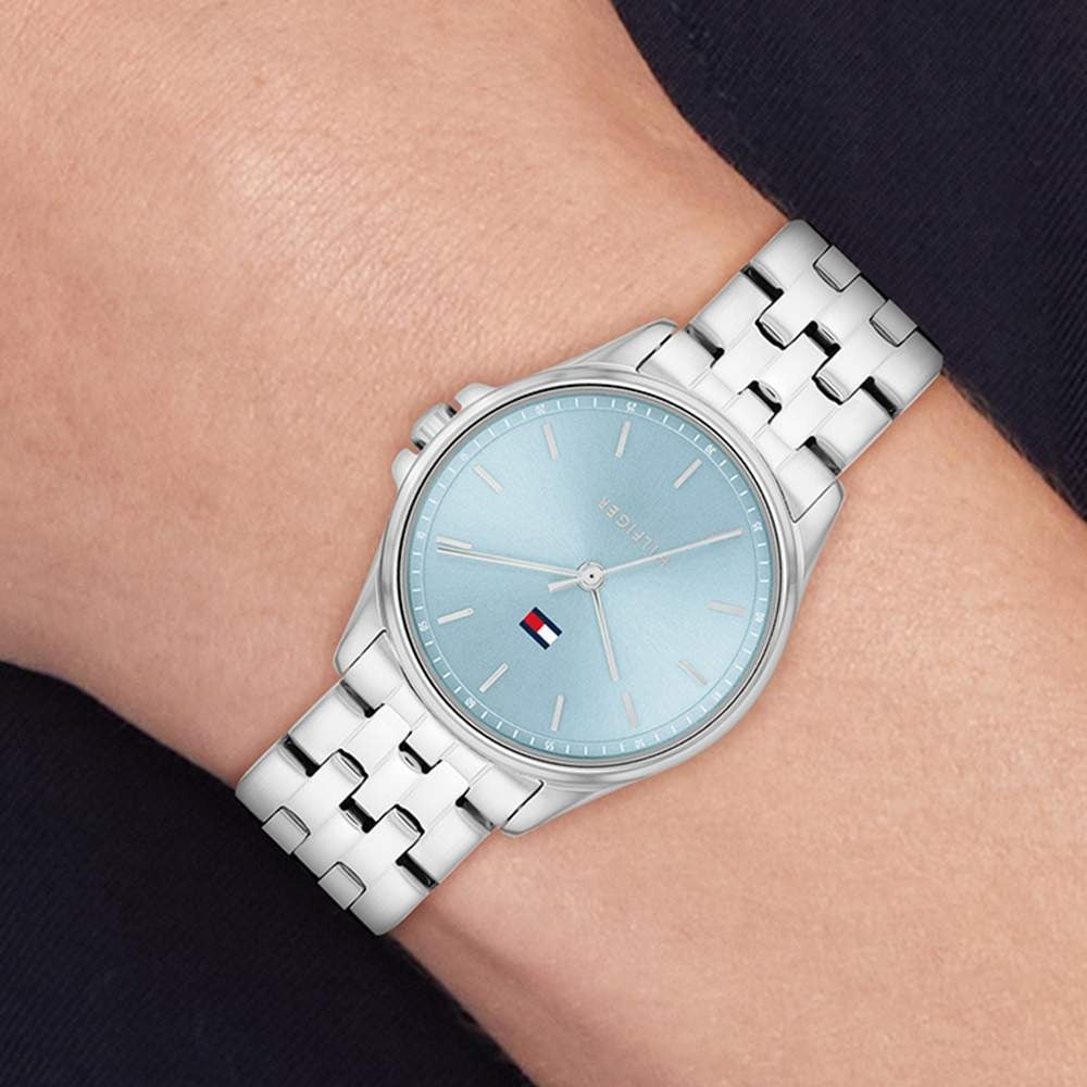 Tommy Hilfiger Quartz Analog Blue Dial Silver Stainless Steel Strap Watch For Women