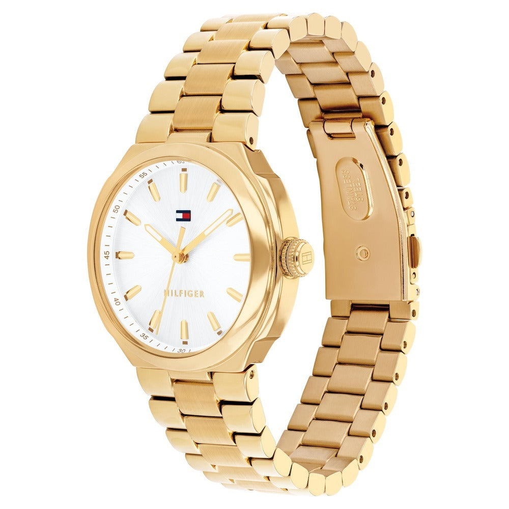 Tommy Hilfiger Quartz Analog White Dial Golden Stainless Steel Strap Watch For Men