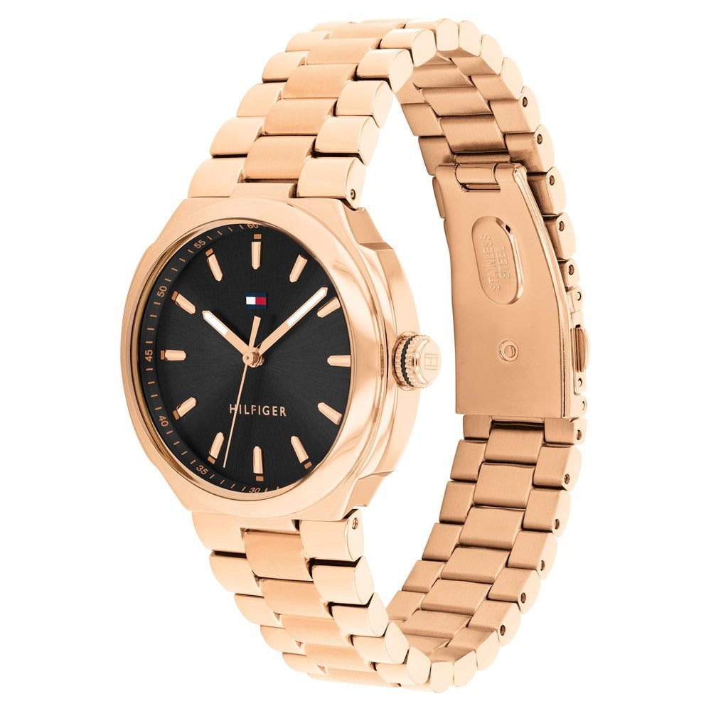 Tommy Hilfiger Quartz Analog Black Dial Rose Gold Stainless Steel Strap Watch For Men