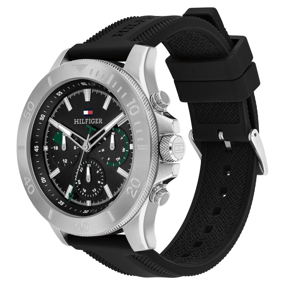 Tommy Hilfiger Quartz Multifunction Black Dial Black Silicone Strap Watch for Men