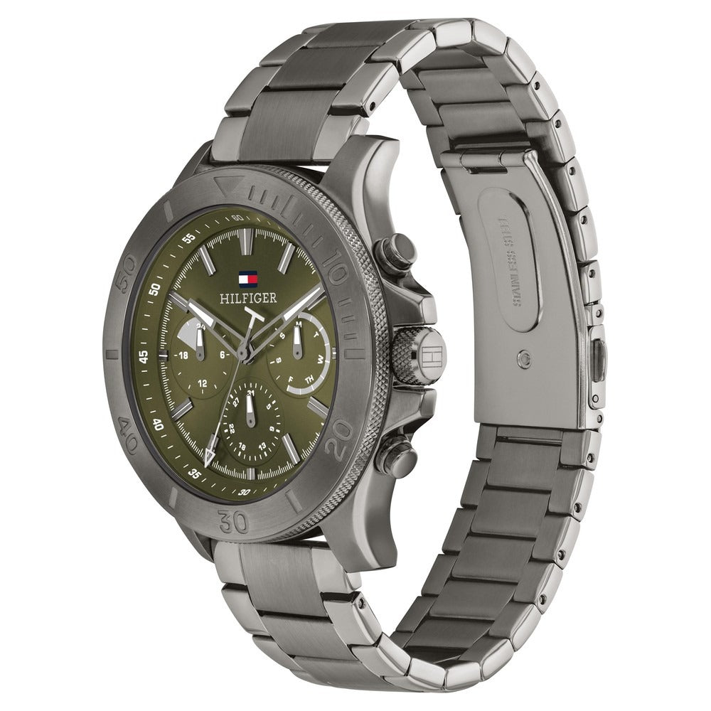 Tommy Hilfiger Quartz Multifunction Green Dial Grey Stainless Steel Strap Watch for Men