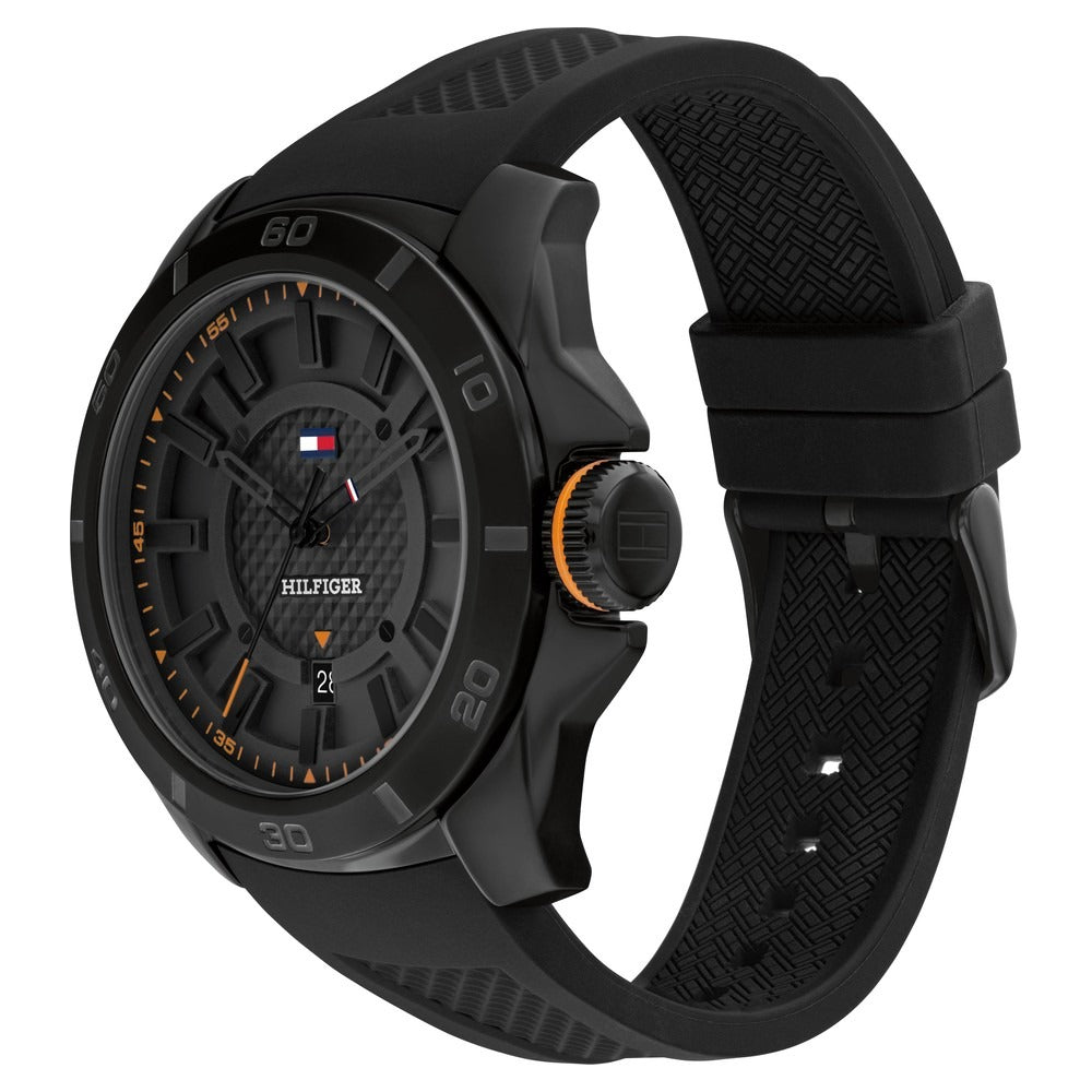 Tommy Hilfiger Quartz Analog with Date Black Dial Black Silicone Strap Watch for Men