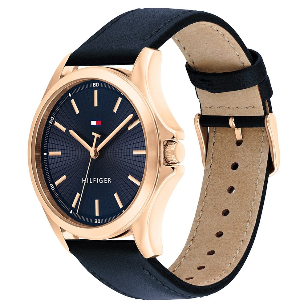 Tommy Hilfiger Quartz Analog Blue Dial Blue Leather Strap Watch For Men