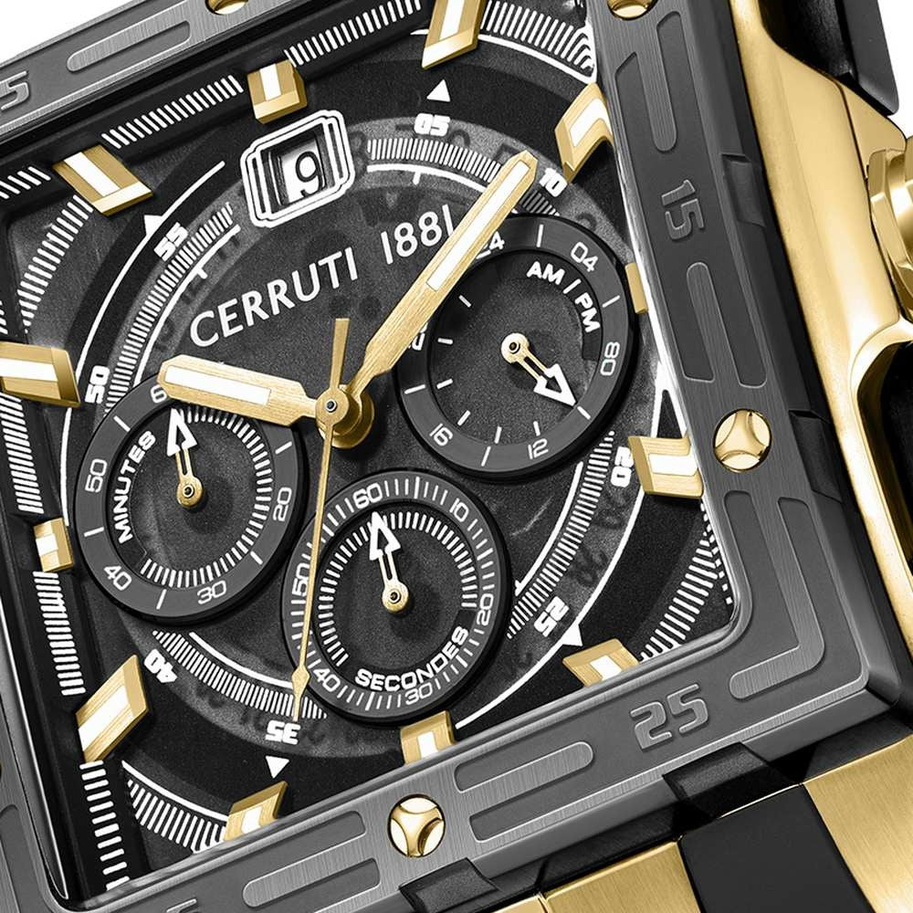 Cerruti 1881 Quartz Chronograph Black Dial Black Silicone Strap Watch For Men