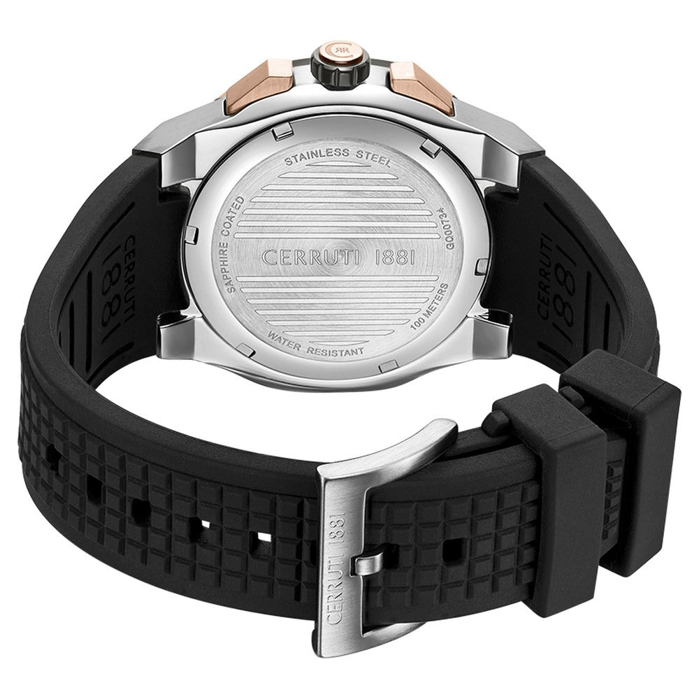 Cerruti 1881 Quartz Multifunction Brown Dial Black Silicone Strap Watch For Men