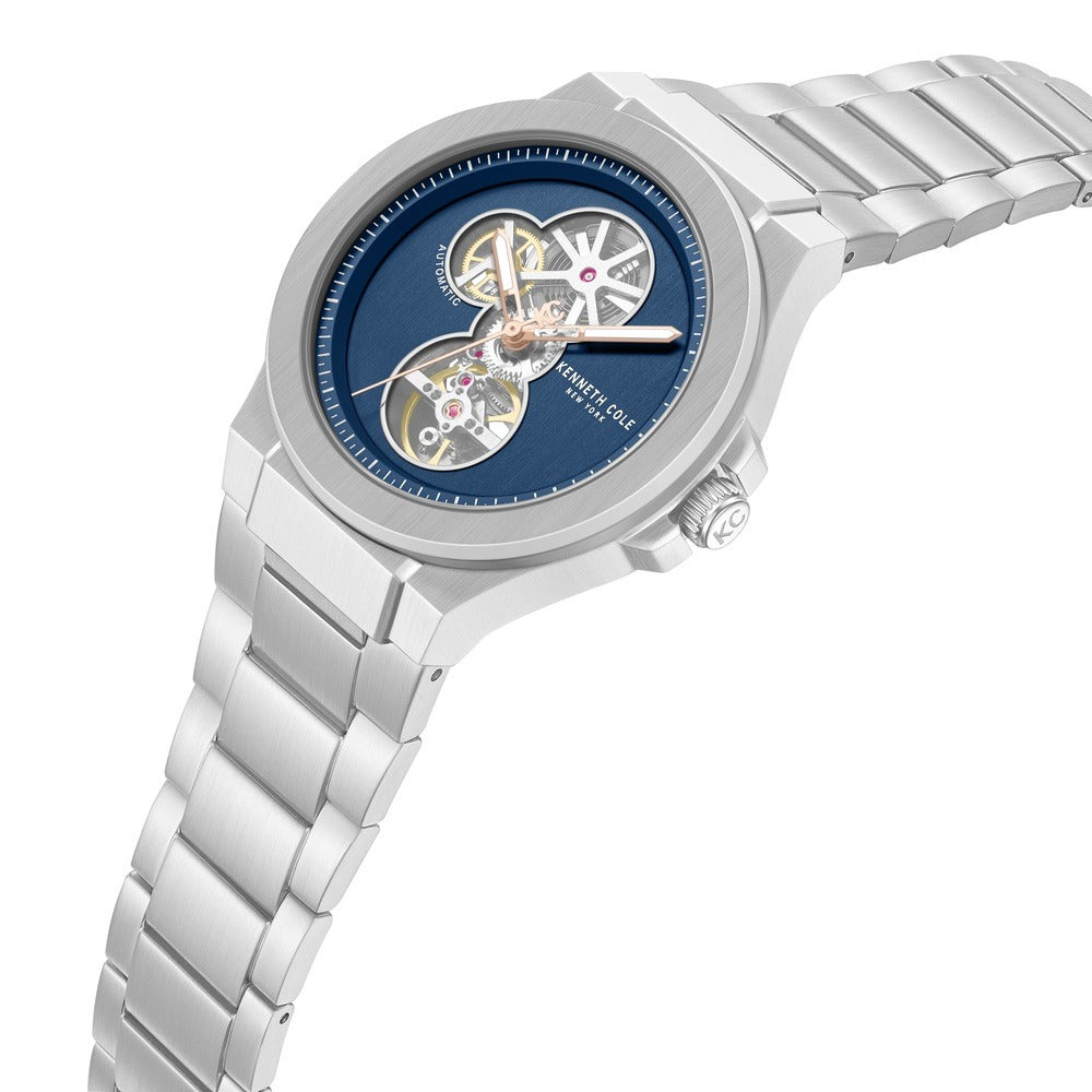 Kenneth Cole Automatic Blue Dial Silver Colour Stainless Steel Strap Watch For Men