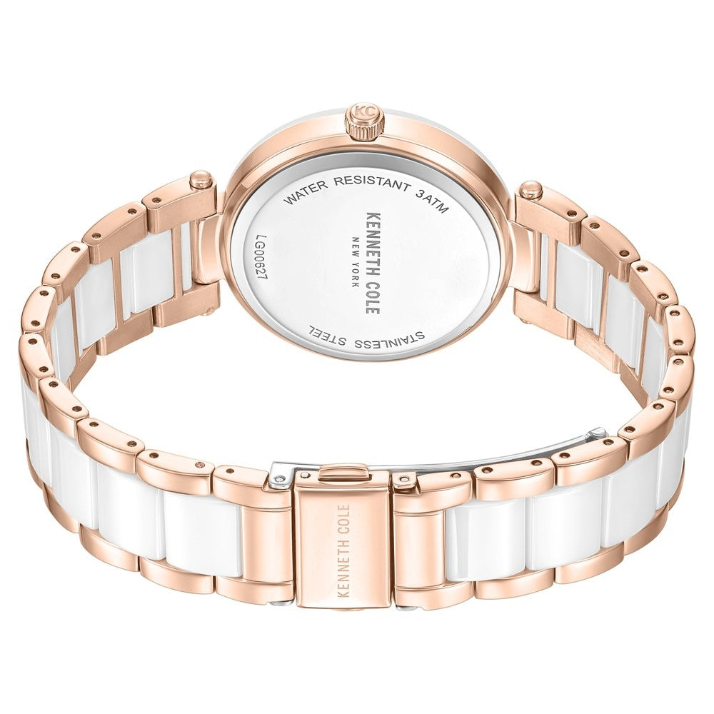 Kenneth Cole Quartz Analog White Dial White Stainless Steel & Ceramic Strap Watch For Women