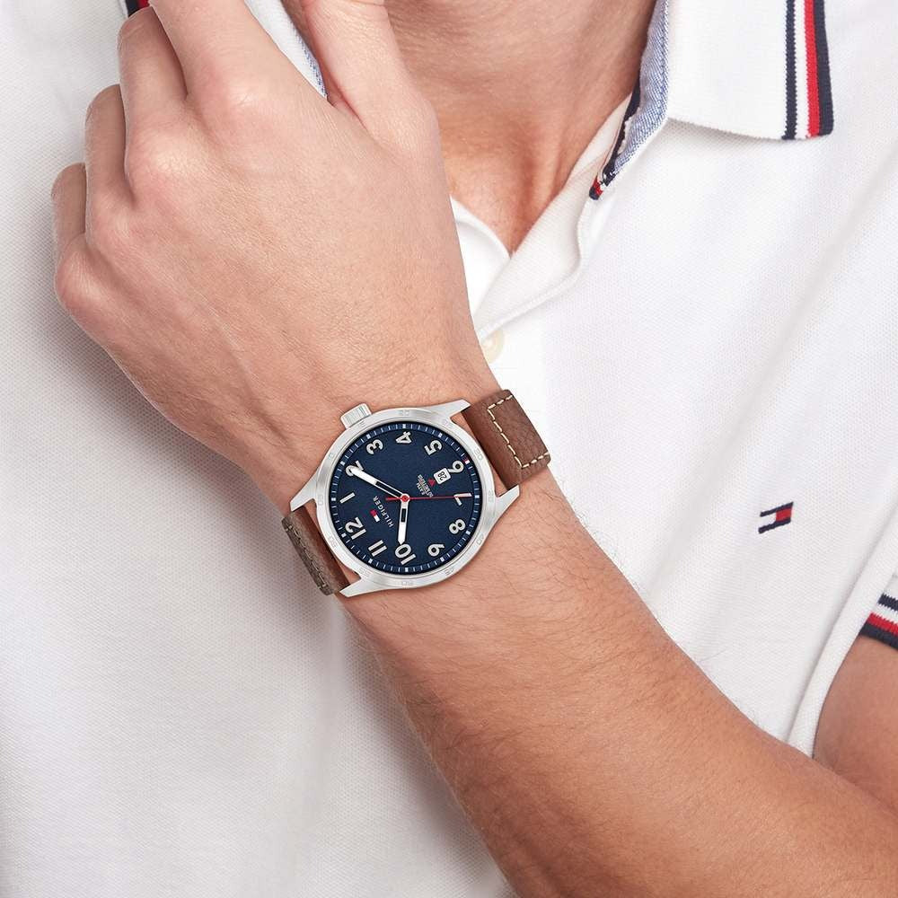 Tommy Hilfiger Quartz Analog with Date Blue dial Leather Strap Watch for Men