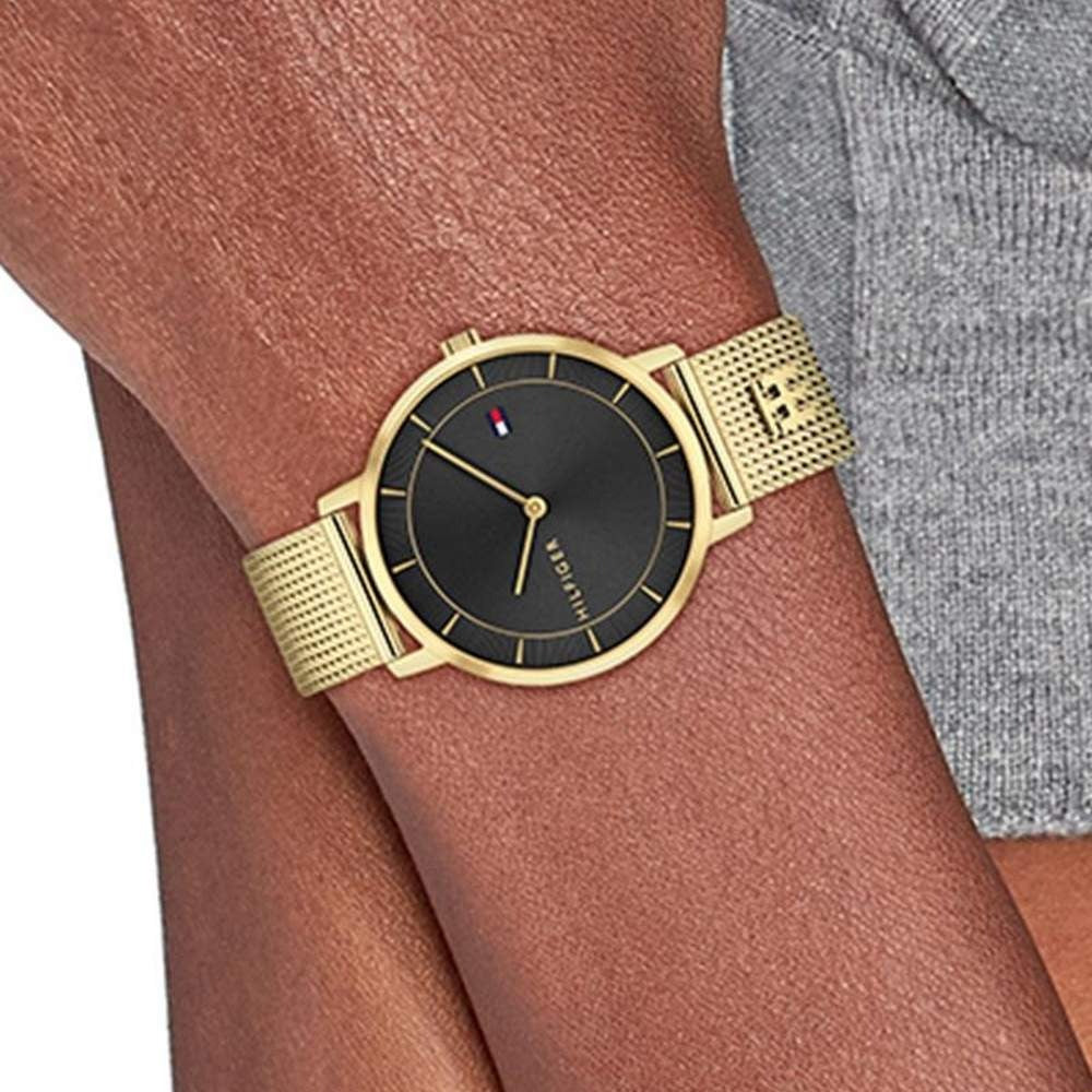 Tommy Hilfiger Quartz Analog Black Dial Golden Stainless Steel Strap Watch For Women