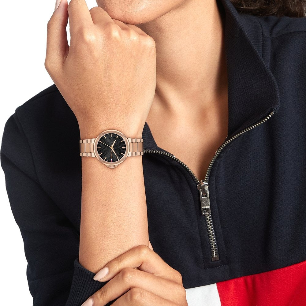 Tommy Hilfiger Quartz Analog Black Dial Golden Stainless Steel Strap Watch For Women