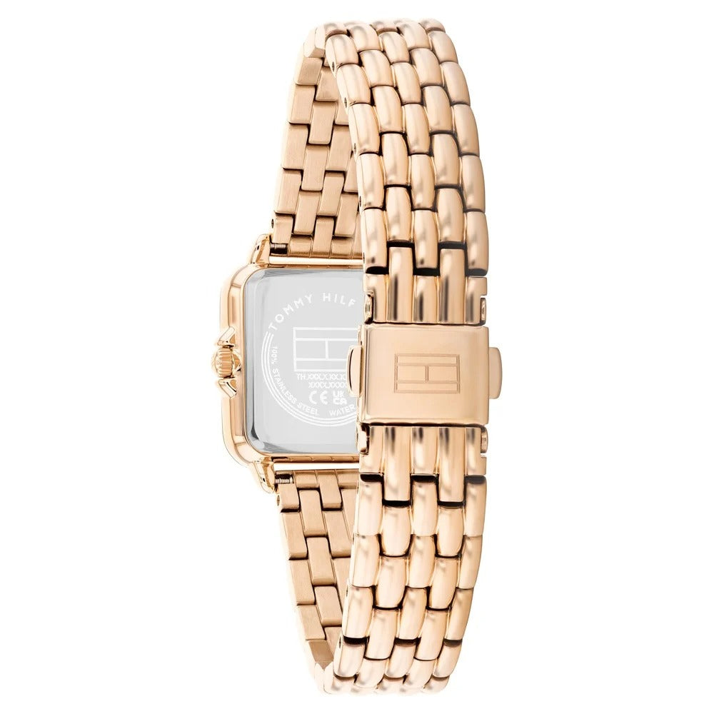 Tommy Hilfiger Quartz Analog Golden Dial Rose Gold Stainless Steel Strap Watch For Women