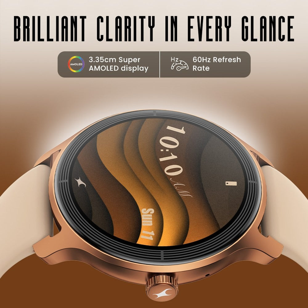 Fastrack Sleek Smartwatch 1.32" inch AMOLED Display, Sleek Design, Functional Crown, QR Hub, 24/7 Health Suite