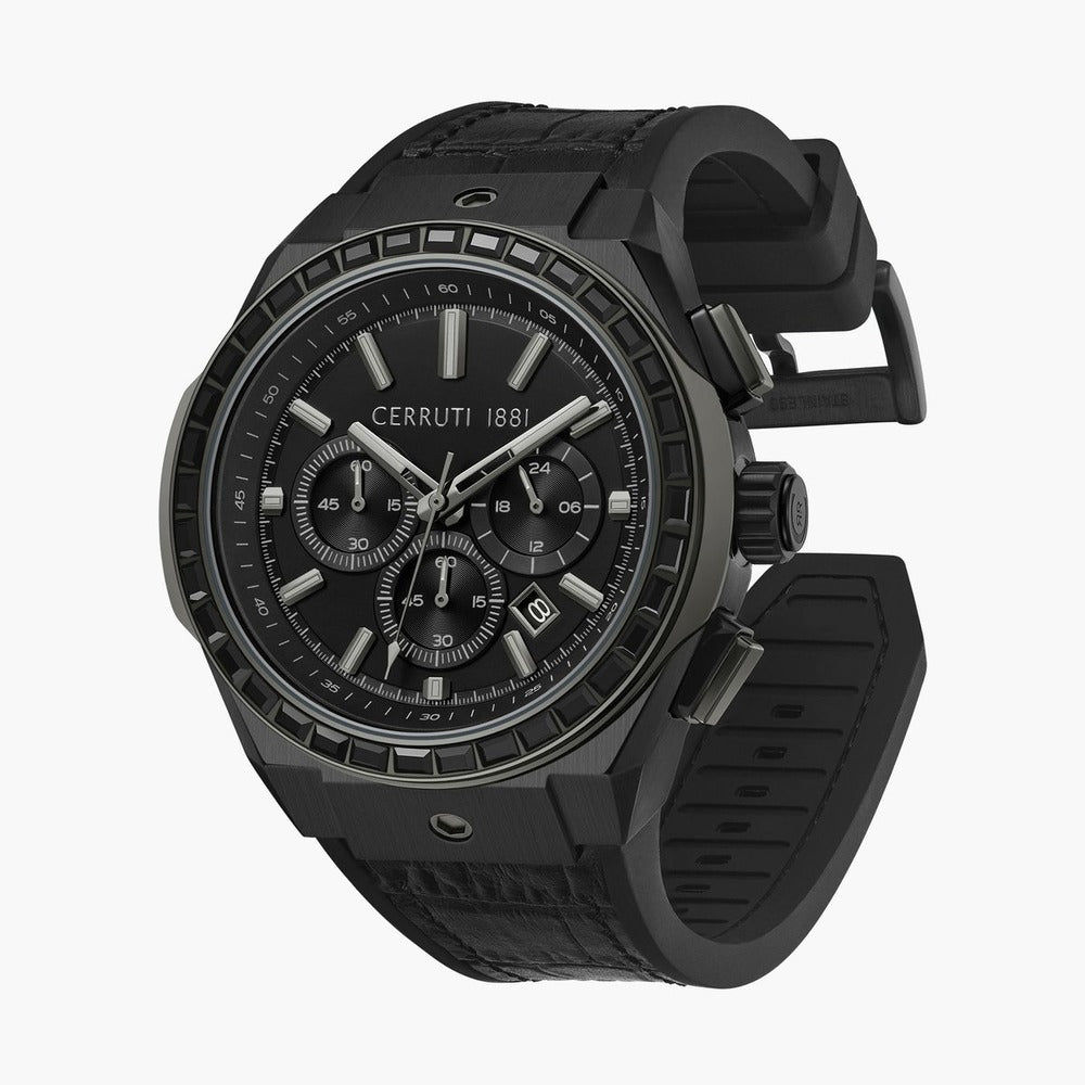 Cerruti 1881 Quartz Chronograph Black Dial Black Silicone Strap Watch For Men