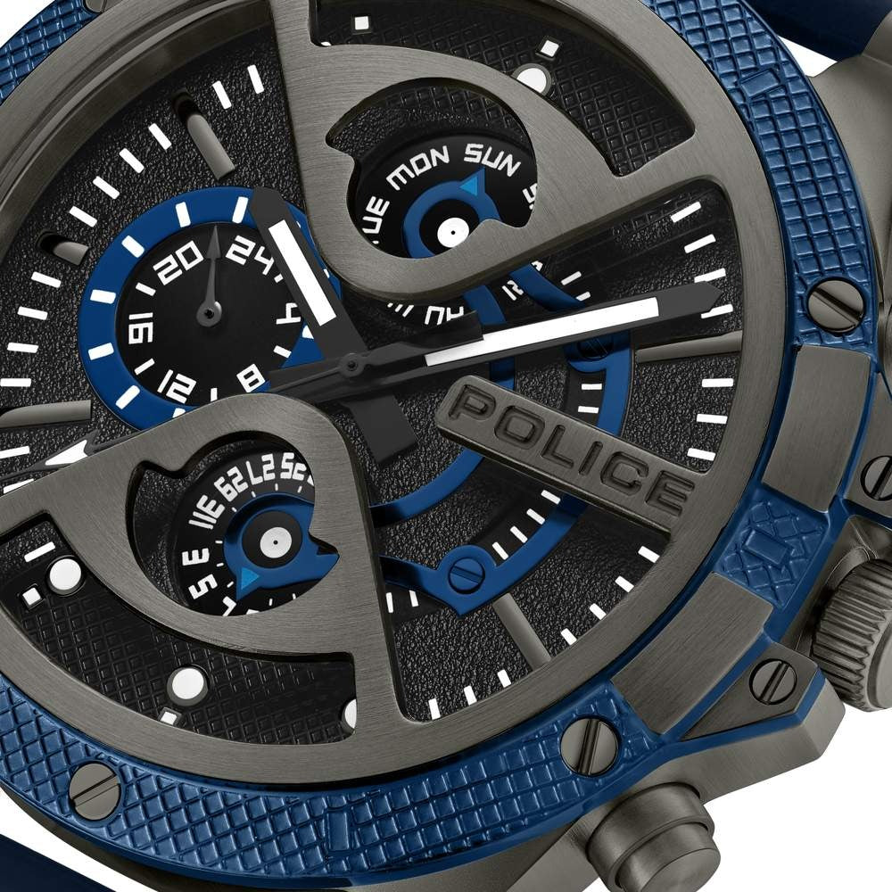 Police Multifunction Black Dial Silicone Strap Watch For Men
