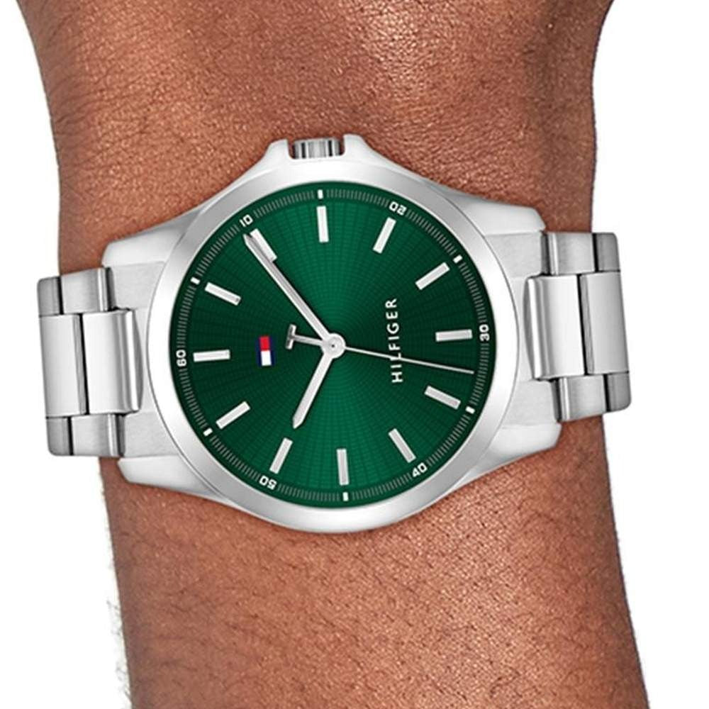 Tommy Hilfiger Quartz Analog Green Dial Silver Stainless Steel Strap Watch For Men