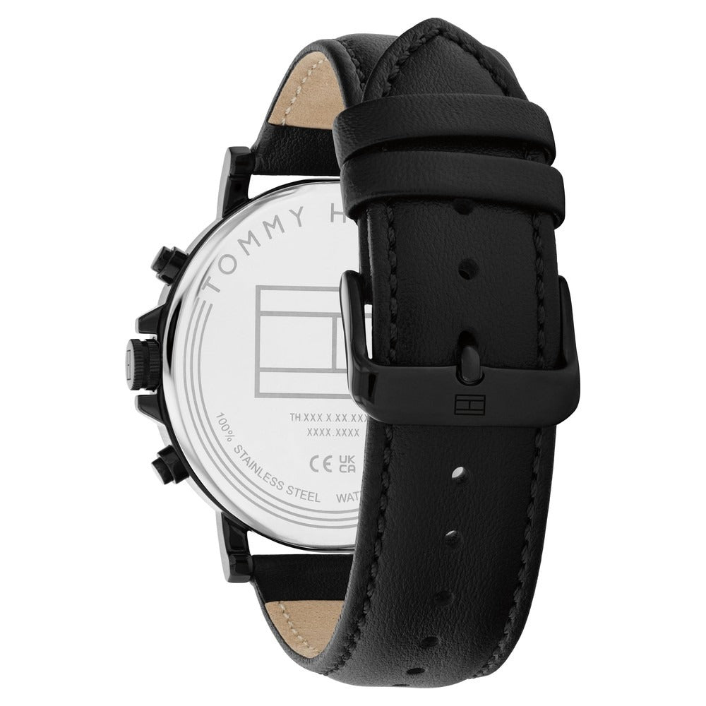 Tommy Hilfiger Multifunction Black Round Dial Black Leather Strap Watch For Men