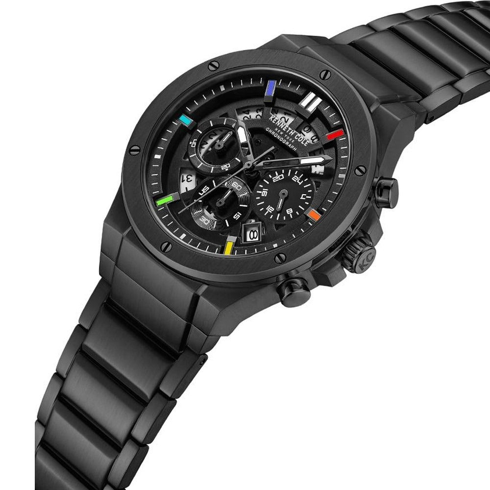 Kenneth Cole Quartz Chronograph Black Dial Black Stainless Steel Strap Watch For Men