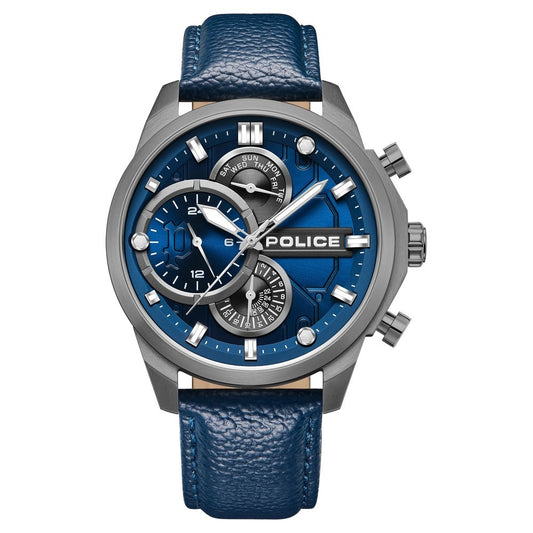 Police Quartz Multifunction Blue Dial Blue Leather Strap Watch for Men