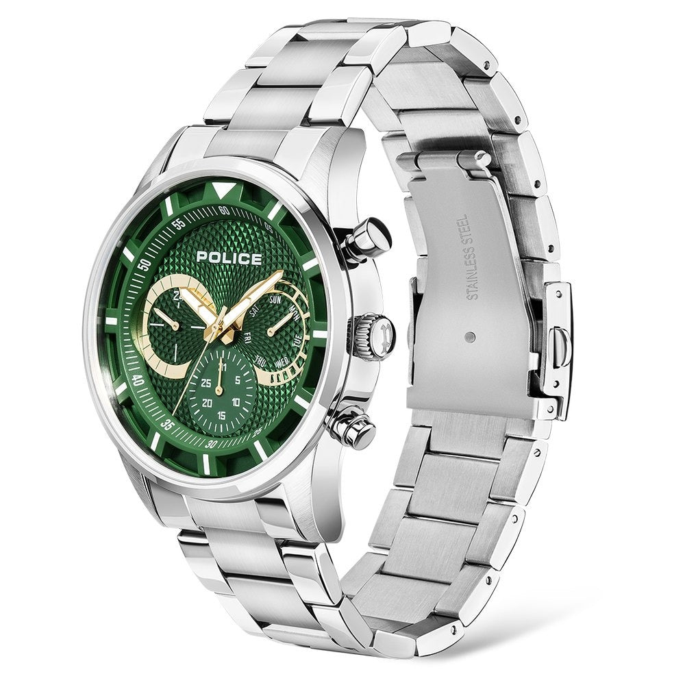 Police Quartz Multifunction Green Dial Stainless Steel Strap Watch for Men