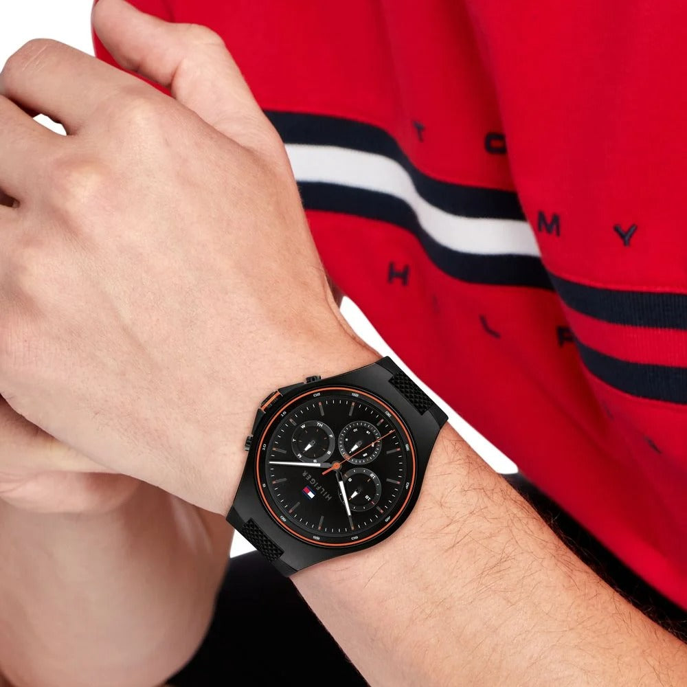 Tommy Hilfiger Black Dial Black Colour Silicone Strap Watch for Men