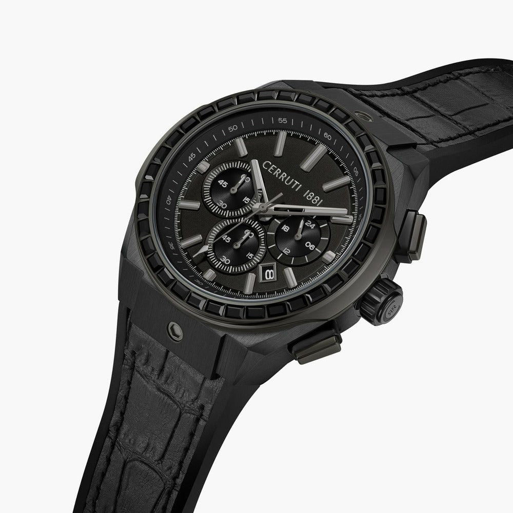 Cerruti 1881 Quartz Chronograph Black Dial Black Silicone Strap Watch For Men