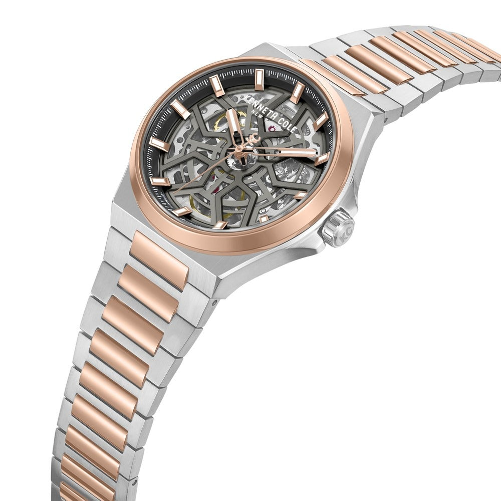 Kenneth Cole Automatic Grey Dial Two Toned Stainless Steel Strap Watch For Men