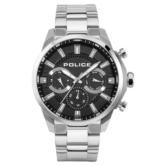 Police Black Dial Silver Strap Multifunction Watch for Men