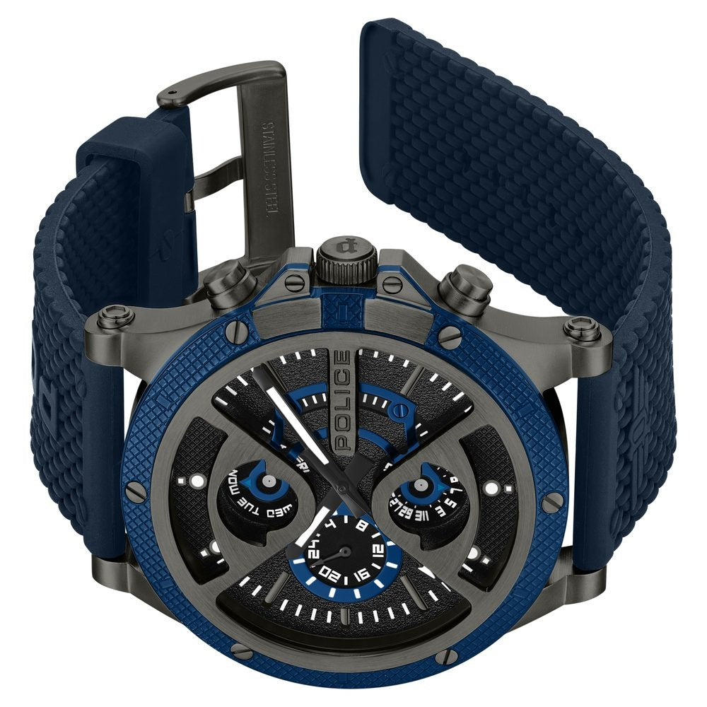 Police Multifunction Black Dial Silicone Strap Watch For Men