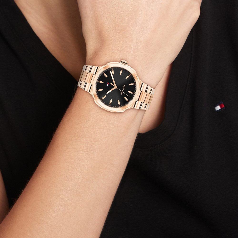 Tommy Hilfiger Quartz Analog Black Dial Rose Gold Stainless Steel Strap Watch For Men